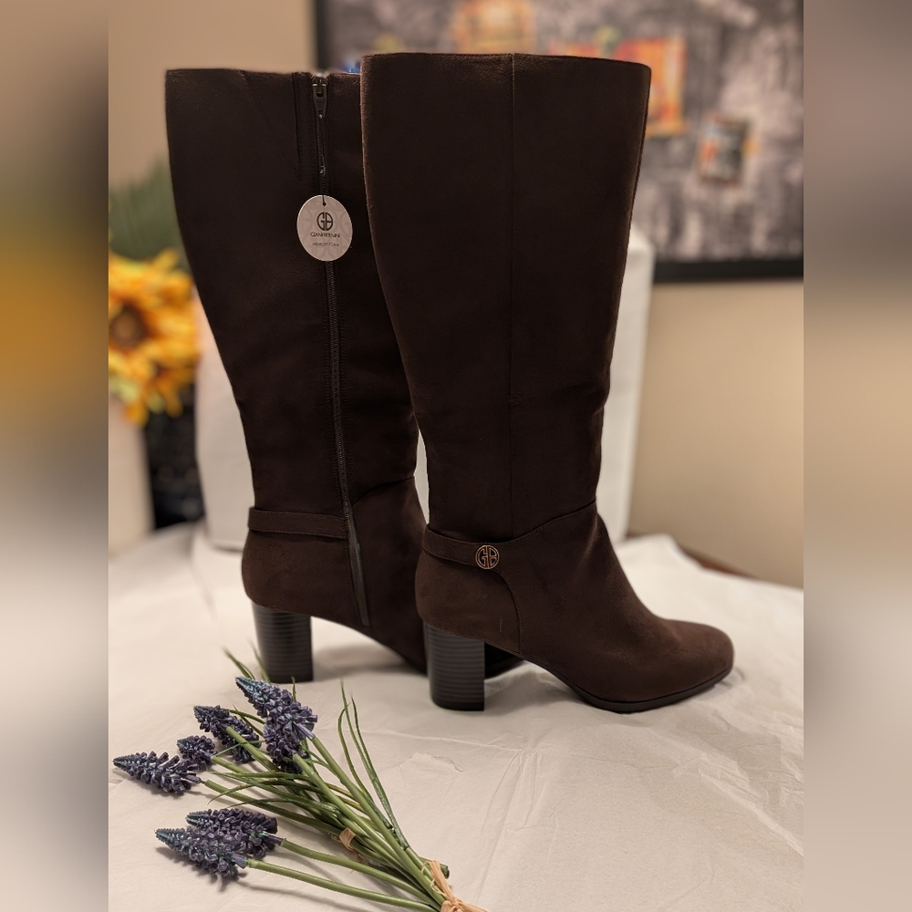 Giani Bernini Womens Adonnys Knee-High Boots | Chocolate Micro | 11M WIDE CALF - Picture 3 of 5